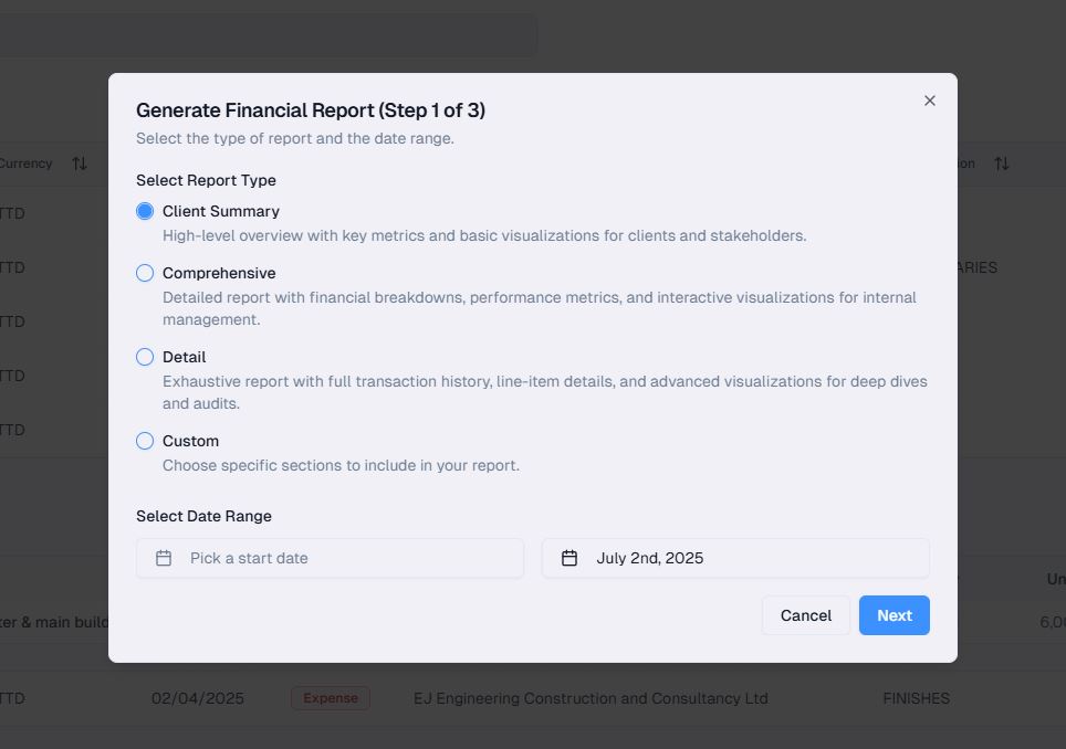 Financial Reports Interface